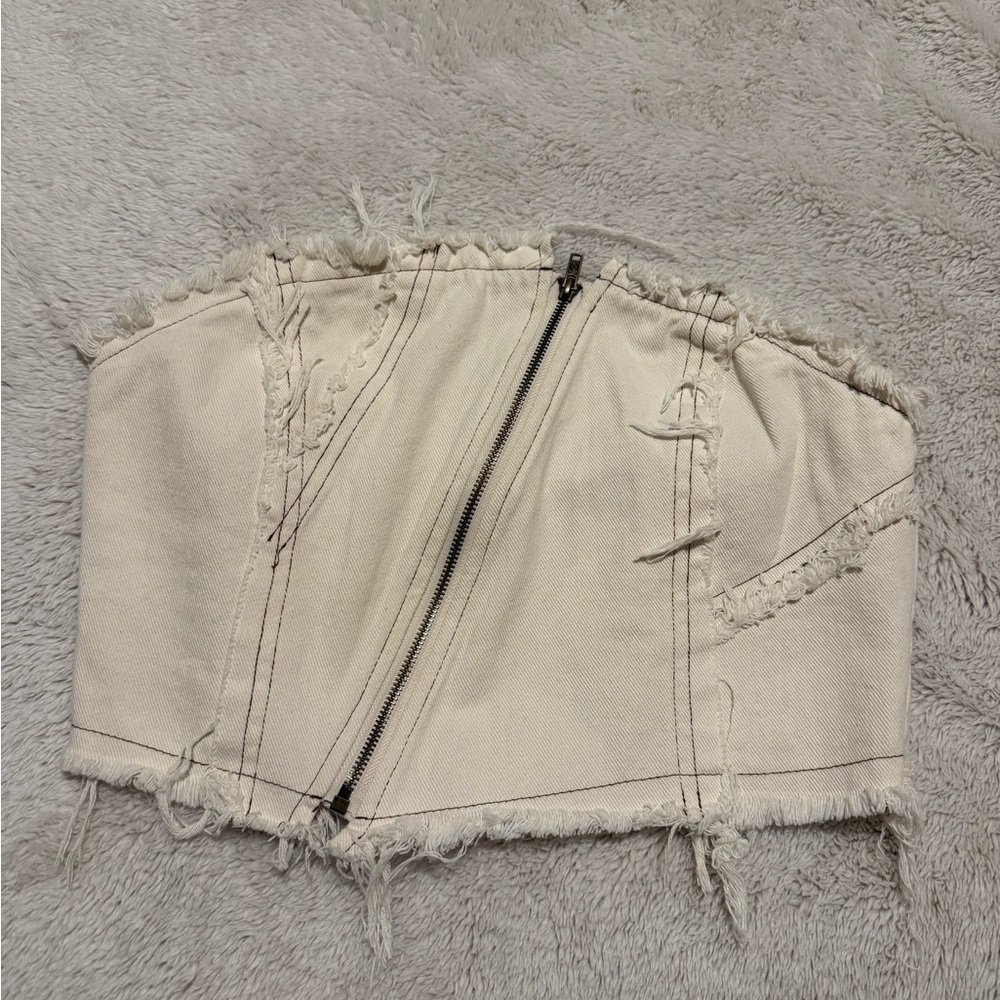 Cream Strapless Denim  Top